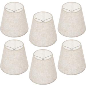 6 Pcs Small Clip-On Lamp Shades, 3.5x5.1x5.5 Inch Beige Linen Chandelier Replacement Shades for Chandeliers, Wall, Ceiling, Table and Floor Lamps