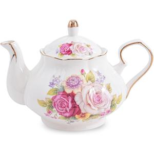 Flower Ceramic Teapot,22oz Porcelain Tea pot for Tea Coffee Milk for Office Home Men Women as Gift (Rose)