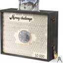 10000 Savings Challenge Box with Lock, Wooden Large 10k Money Saving Box Saver $10,000 Reusable Coin Money Challenge Cash Vault Saving Box Tracker Piggy Bank for Adults Kids, Blue