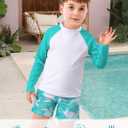 Boys Long Sleeve Rash Guard Swimsuit Kids 2-Pieces Bathing Suits Set (9-10 Years, Green Turtle)