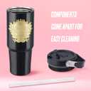 Juicy Couture 30oz Flip Flow Stainless Steel Tumbler With Flip Straw and Carry Handle, Black 3D Gold Logo