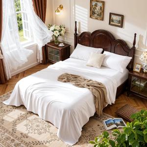 LBRO2M 100% Cotton Sheets Set Deep Pocket 19", 1000 Thread Count Full Size 4 Piece Bed Sheet Sets Soft Comfortable Bedding All Season (Full, White)