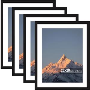 22x28 Wood Picture Frame Set of 4, Wall Mount for Home Decor, Black, 22x28 in