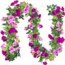 Kisflower 3PCS/23.7FT Artificial Rose Flower Garland, Fake Vines Silk Floral Hanging Plant for Wedding Arch Decorations Room Party Home Garden Hotel Office Wall Decor (Fuchsia)