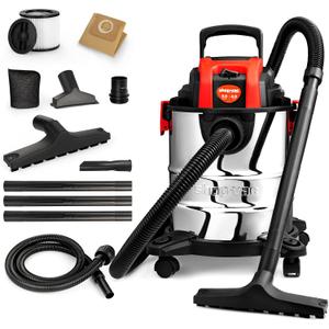 Shop-Vac 5 Gallon 4.0 HP Wet/Dry Vacuum with Blower Function, Stainless Steel Tank, Portable Shop Vacuum with Wheels, Includes Filters, Hose & Accessories, Ideal for Garage and Workshop