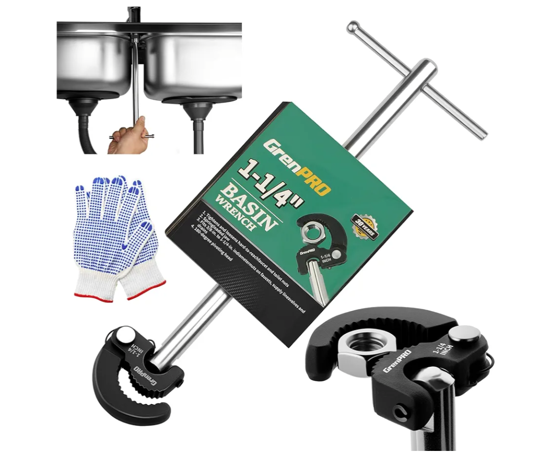 11" Basin Wrench, Sink Wrench Faucet Tool for Tight Spaces, Adjustable Tap Nut Plumbing Spanner for Professional Plumber, Capacity of 3/8" to 1-1/4" Faucet Wrenches for Undermount Sink