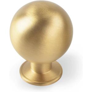 SALISENG- 5 Pack Solid Brass Kitchen Cabinet Knobs, Brushed Gold Knobs for Dresser Drawer Cupboard Closet, 1.1-Inch Diameter,Furniture Pull Handles for Bathroom (Corona-L)