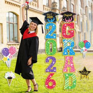 Up to 70", 14PCS Graduation Yard Signs Class of 2026, PP Safe Material Waterproof, Vibrant Fade-Resistant Outdoor Graduation Decoration Lawn Signs with Sturdy Stakes for College Senior School Party, Colorful