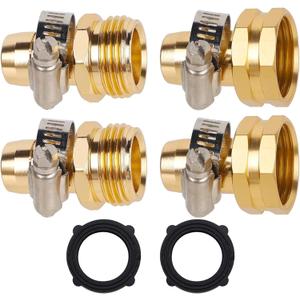 Biswing Garden Hose Repair Connector with Clamps, 5/8" Barb x 3/4" GHT Thread Aluminum Water Hose Pipe Repair Kit, Female and Male Hose Connectors with Stainless Steel Clamp, 2 Pack