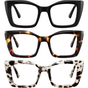 3 Pack Reading Glasses for Women Oversized Square Reading Glasses Blue Light Blocking Spring Hinge Readers (2.25 x, Mix)