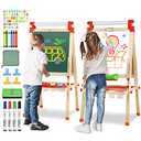 JOYOOSS Kids Wooden Easel with Paper Roll - Adjustable Magnetic Double Sided Drawing Board Whiteboard & Chalkboard Dry Easel Board, Children Art Easel for 3~12 Years Kids Boys Girls Painting Drawing