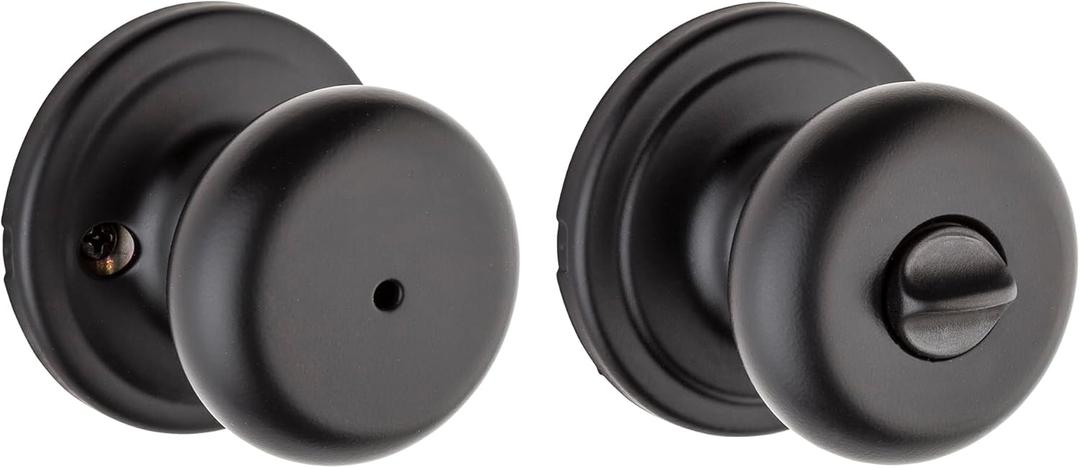 Kwikset Hancock Interior Privacy Door Knob with Lock, Door Handle For Bathroom and Bedroom, Matte Black Keyless Turn Lock Doorknob, with Microban Protection