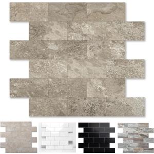 10-Pack Peel and Stick Tile Backsplash 12"X12" PVC Wall Tiles, Stick on Backsplash for Kitchen, Bathroom Tile, Fireplace Décor, Laundry Table, Stair Decals in Brownish Stone