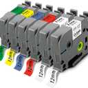 Pristar 6-Pack Compatible for Brother P Touch TZe 12mm 0.47 Laminated Label Maker Tape Replacement for 131 231 431 531 631 731 Multi Color Work with Ptouch PT-H110 PTD210 PTD220 PTD400 PTD410 PTD600