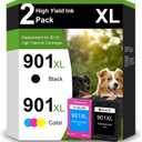 901 Ink Cartridges Replacement for HP 901 901XL 901 XL for HP Printer Compatible with Officejet 4500 J4524 J4540 J4550 J4580 J4624 J4680 Printer High Yield (1 Black, 1 Tri-Color)