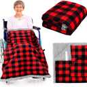 Mindsoft Christmas Wheelchair Blanket with Pouch Warm Soft Flannel Blanket 42.13 x 35.83 Inch Lap Blankets for Elderly Cozy Wheelchair Cover for Holiday Winter Leg and Lower Body Gifts(Red, Black)