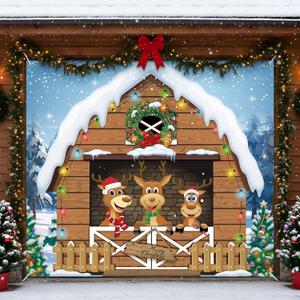 Christmas Garage Door Banner Decoration Magnetic Double Garage Door Covers Large Xmas Backdrop Decorations for Holiday Indoor Outdoor Party Decor(7 x 8 ft,Reindeer)