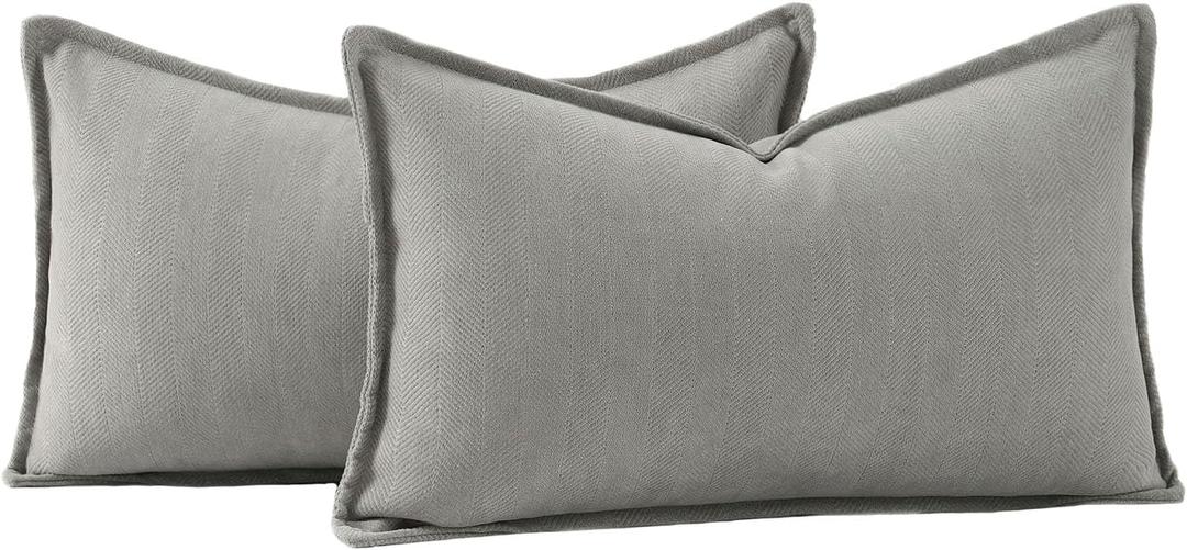 MADIZZ Textured Chenille Throw Pillow Covers Pack of 2 Natural Soft Decorative Accent Pillowcases Boho Neutral Couch Throw Pillow for Bed Home Decor for Sofa Livingroom 12x20 inch Grey