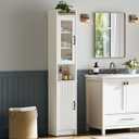 71" H Tall Bathroom Storage Cabinet, Narrow Bathroom Cabinet with Glass Door Slim Cabinet with Adjustable Shelf Skinny Linen Tower Thin Linen Storage for Small Space, Cream White, 12.40" W x 11.73" D x 71.26" H