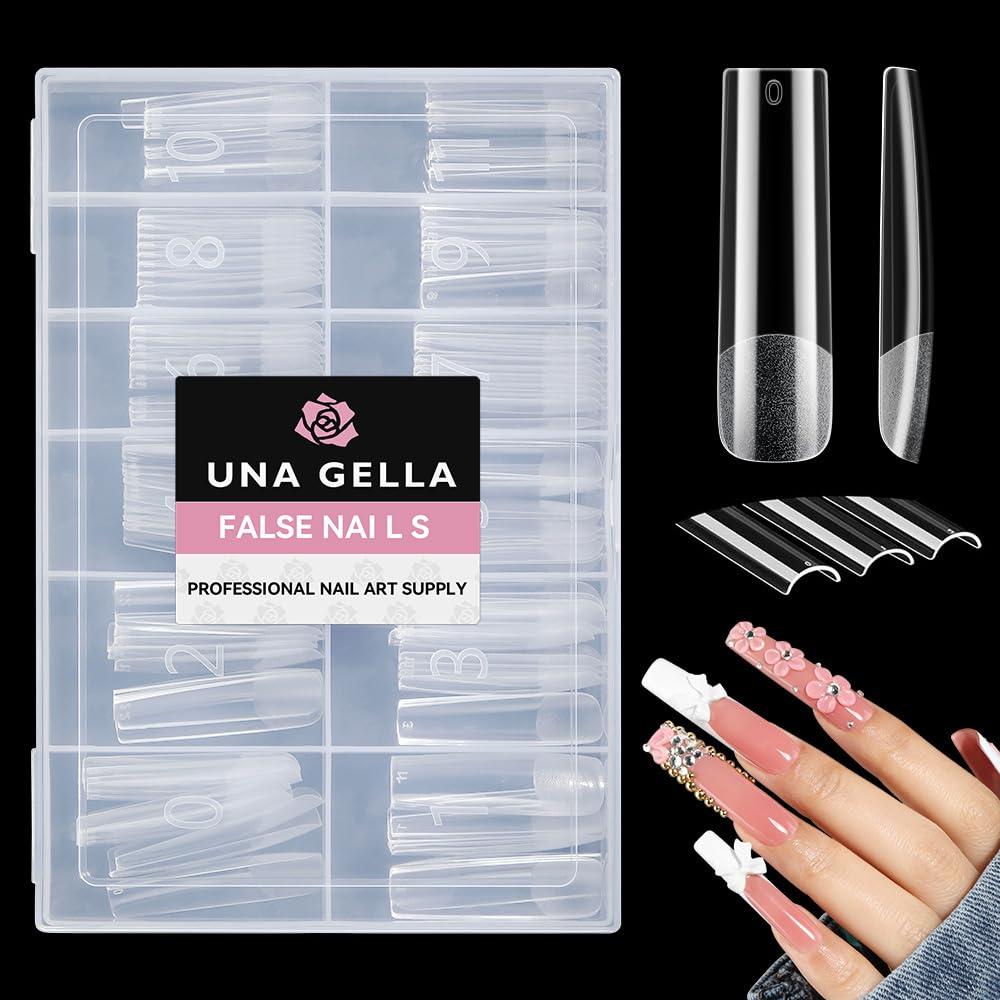 UNA GELLA Long Square Gel Nail Tips XXL: Pre shaped Full Cover Gel Tapered Square Straight Nail Tips 120PCS for Fake False Nails Extensions 12 Sizes DIY Press On Nails No Need File