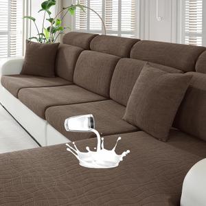 MAXIJIN Waterproof Couch Cushion Covers Stretch Sofa Seat Slipcovers WashableSectional Outdoor Cushion Covers with Elastic Bottom for Dogs Pets Kids (1 Pc Loveseat Cushion Cover, Light Coffee)