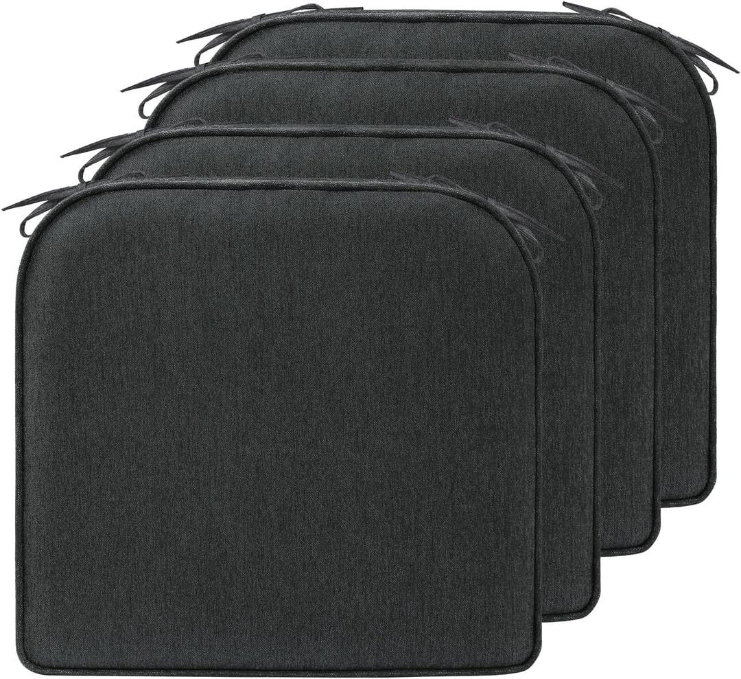 17 x 16 Inch Sunbrella Outdoor Chair Cushions with Tie Straps, Set of 4 Thick Water Repellent Round Patio Chair Pads for Garden Lawn Patio Furniture, Canvas Soot