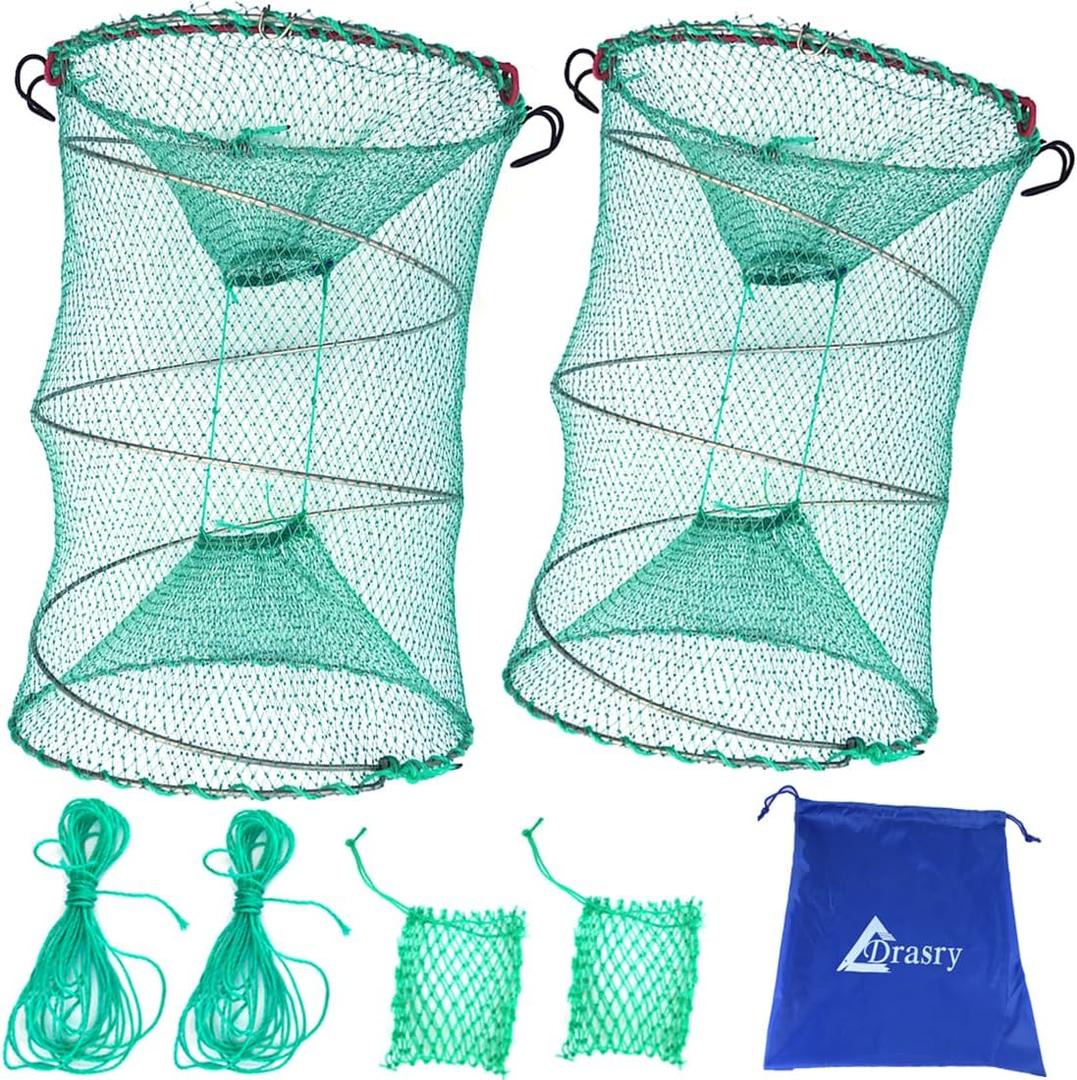 Drasry Foldable Fishing Trap for Bait Shrimp Crawfish Minnow Net Portable Accessories 11.8 x 11.8 x 15.7 (30cm x 40cm) 1/4 in Mesh Collapsible Fish Trap