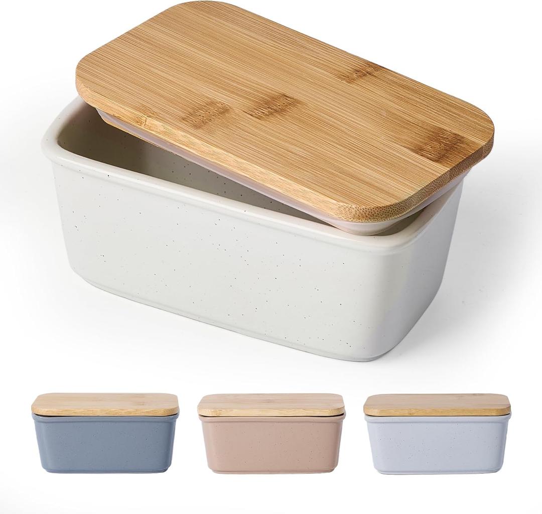 Famiware Milkyway Butter Dish with Lid for Countertop, Large Ceramic Butter Dish, Butter Keeper Holder with Airtight Cover, Kitchen Decor and Accessories for Kitchen Gifts (White)