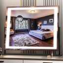 Hasipu Vanity Mirror with Lights, 24.2" x 19.7" LED Makeup Mirror, Light up Mirror with 10X Magnification, Smart Touch 3 Colors Dimmable, Brightness Adjustment, 360 Rotation (Right Angle Black)