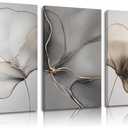 Abstract Floral Canvas Wall Art - Minimalist Gold Line Petal Picture Wall Decor - Modern Neutral Botanical Print Artwork for Living Room, Bedroom & Entryway Home Decoration 16x24in Beige Gray & Gold