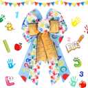 Back to School Bows for Wreath, Back to School Decorations Colorful Burlap Bow for Tree Topper, Bus, Wall, First Day of School Indoor Outdoor Decorations Supplies (Blue and White)