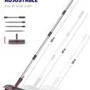 Floor Scrub Brush with Long Handle, 3 in 1 Multi-angle Swivel Right Angled Bristle Floor Scrubber Brush with Squeegee and Tweezer for Tile Wall Deck Bathroom Patio Garage Kitchen (Pink and Grey)