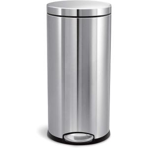 simplehuman 30 Liter / 8 Gallon Round Step Trash Can, Brushed Stainless Steel