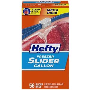 Hefty Slider Freezer Kitchen Storage Bags, Gallon Size, 56 Count