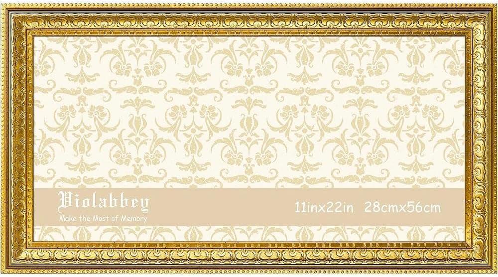 VIOLABBEY 11X22 Picture Frame Gold, Vintage Photo Frame for Wall or Tabletop Display, Classic Design for Office Home Decor, Fits 11X22 Pictures
