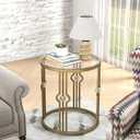 OIOG Glass End Table, Living Room Side Table with Tempered Glass & Metal Frame, Gold Side Table for Bedroom Office