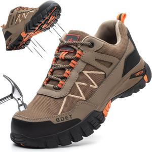 Steel Toe Sneakers Comfortable Safety Shoes for Men Steel Toe Shoes for Women Slip On Construction Work Shoes (Brown) 9.5