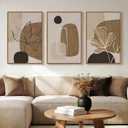 Large Framed Neutral Boho Wall Art for Living Room, 3 Piece Abstract Brown Black Botanical Lines Canvas Artwork for Walls, Bohemian Pictures Wall Decor for Bedroom Home Office Hallway, 24x36 Inch, 24" W x 36" H x 3Pcs