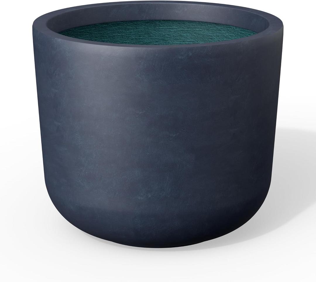 Kante Charcoal Concrete Planter 9" Dia All-Weather Round Small Pot, 9.0"Dia
