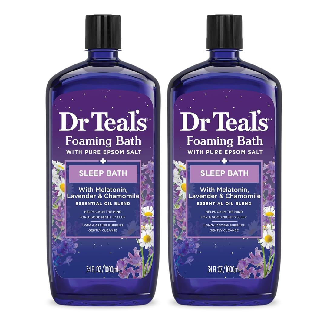 Dr Teal's Foaming Bath with Pure Epsom Salt, Sleep Blend with Melatonin, Lavender & Chamomile Essential Oils, 34 fl oz (Pack of 2)