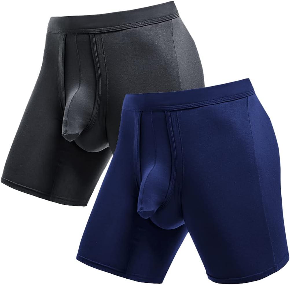 Ouruikia Men's Underwear Boxer Briefs Anti-Chafing Long Leg Mens Boxer Briefs Tagless Boxer Briefs Separate Pouch (Large, 2 Pack-navy/Grey)