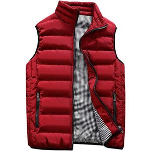 Men's Outdoor Casual Stand Collar Outwear Padded Vest Coats (Large, Red)