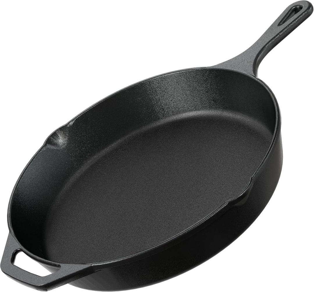 Utopia Kitchen Premium Cast Iron Skillets 12 Inch, Chef's Pan, Pre-Seasoned Frying Pan, Stovetop, Oven, Campfire and Grill Large Skillet, Even Heat Distribution Multipurpose Cast Iron Pan - Black