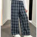 OYOANGLE Girl's Y2k Plaid Pants Elastic Waist Casual Loose Long Trousers