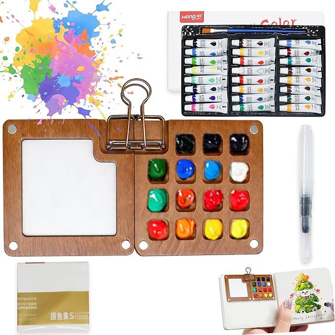 Mini Watercolor Paint Kit,Watercolor Paint Palette Travel Set, Pocket Artist Watercolor Travel Set, Mini Portable Watercolor Travel Set