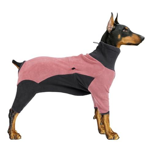 Pinellia Winter Dog Coat, Warm Fleece Jacket, Windproof Pullover Bodysuit, Fullbody Dog Pajamas Onesie - Cold Weather Clothes (Large, Pink)