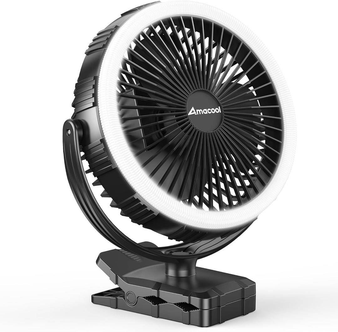 AMACOOL 10000mAh Rechargeable Camping Fan with LED Lantern - 8 inch Battery Operated Portable Fan with Clip on for Outdoor Tent Car RV Hurricane Power Outage