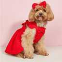 GORGLITTER Bow Dog Dress Ruffle Trim Princess Dress Pet Clothes with Bow Clip Red X-Large