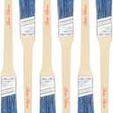 Bates Angle Paint Brushes, 1-Inch, 6 Pack - Treated Wood Handle, Stain & Wall Brushes for Painting Furniture & Walls