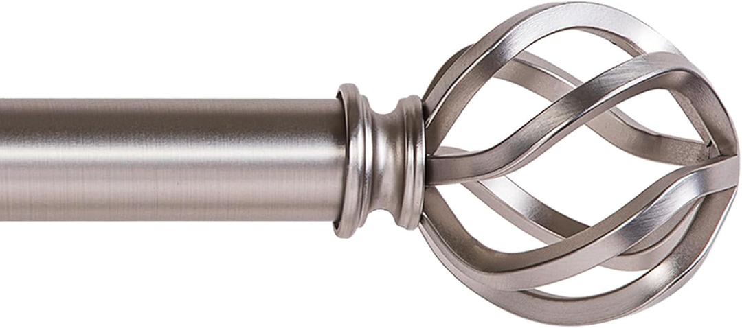 Satin Nickel Curtain Rods 18 to 144 Inches, 1 Inch Modern Drapery Rods, Adjustable Heavy Duty Curtain Rod, with Twisted Cage Finial for Home & Office (18"-144"Satin Nickel)